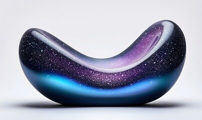 Obraz premium Abstract cosmic-themed sculpture resembling a smooth, sleek, curved, low-lying, bean-shaped vessel or pod with embedded nebula-like design.