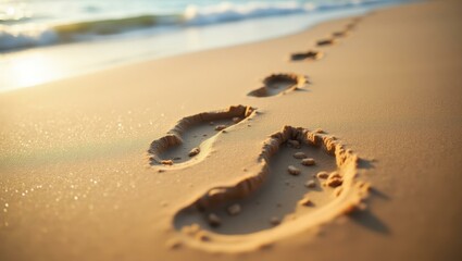 Close-up playful footprints in sand marking where group practiced yoga Smiling Black friends doing a yoga session on the beach
