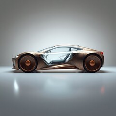 Futuristic bronze sports car, side view.