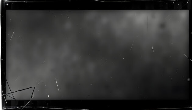 Black and white film negative texture background with dust, scratches and grunge frame for a vintage video tape effect. dreamy vintage destroyed photo or film light leaks texture overlay with vignet