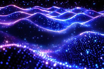 Fototapeta premium Abstract Blue Purple Glowing Waves Digital Art Background Design Modern Technology Futuristic Particle Wave Energy Network Internet Digital Space Galaxy 