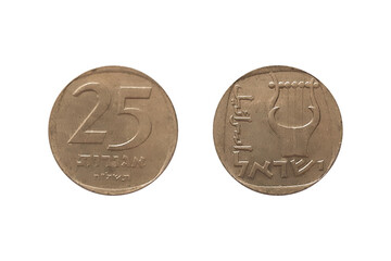 25 Agorot 1978. Israel coin. 25 Agorot 1978 Obverse and Reverse coin on white background