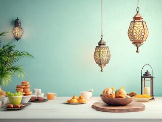Festive Ramadan Table Setting With Lanterns and Treats