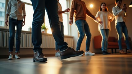 An energetic shot of street dancers captivating traveler&acirc;s attention foot-tapping along Smiling Asian team collaborating in a modern office