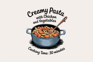 Creamy Pasta with Chicken and Vegetables Recipe Illustration