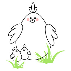 Easter Line Illustration With Cute Stylized Chickens In Minimalistic Style.