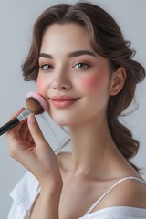 Fototapeta premium Elegant Woman Applying Makeup, Beauty and Cosmetics