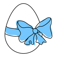 Linear Illustration of Easter Egg with Blue Bow.