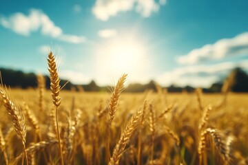 Fototapeta premium A golden wheat field. Generative AI