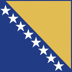 Bosnia and Herzegovina Flag: Blue background with a yellow triangle and white stars.

