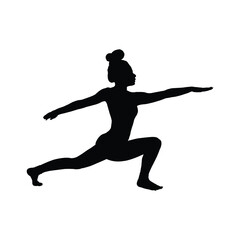 Silhouette of a woman practicing a yoga warrior pose. Yoga icon, Yoga logo, Yoga silhouette, Yoga vector.
