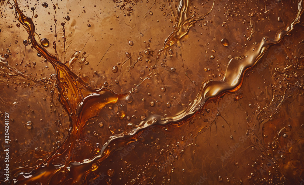 Aufkleber a splash of brown liquid with many droplets on a surface. the liquid appears to be a dark brown colo