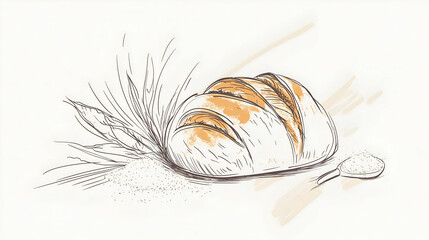 Continuous line illustration of a fresh sourdough loaf.