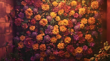 Obraz premium Autumnal Floral Arrangement in a Brick Nook