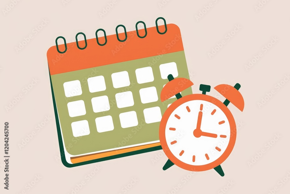 Poster Calendar and alarm clock symbolize scheduling and time management for productivity.