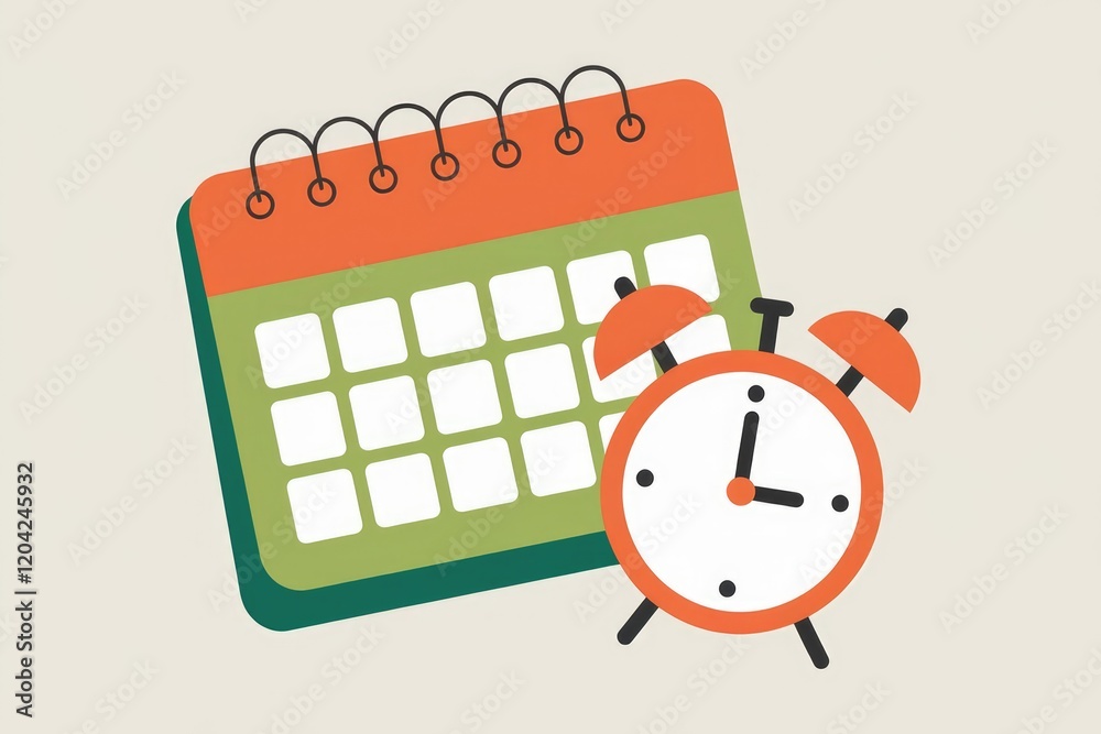 Poster A calendar and alarm clock symbolize time management, scheduling, and planning for productivity.