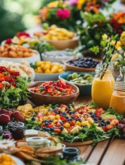 A beautifully arranged vegan brunch spread featuring colorful salads fruits and smoothies catering to the growing trend of plantbased diets