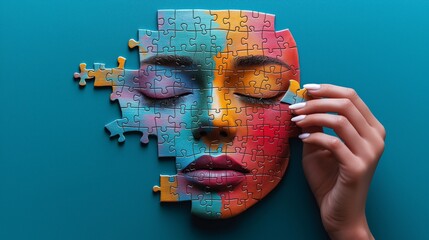 A human face represented as a puzzle, symbolizing creativity, diversity, and the complex layers of artificial intelligence in modern AI technology