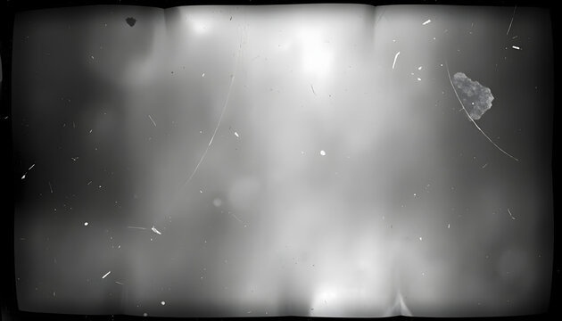 Black and white film negative texture background with dust, scratches and grunge frame for a vintage video tape effect. dreamy vintage destroyed photo or film light leaks texture overlay with vignet