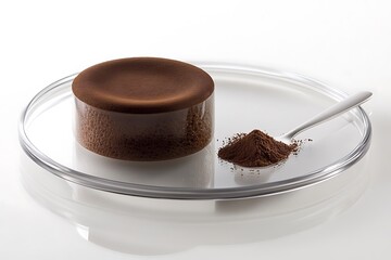 Decadent Chocolate Mousse Dessert on Clear Glass Plate with Cocoa Powder