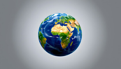 Fototapeta premium Image of planet earth in blue and green spinning on grey background, with white tones