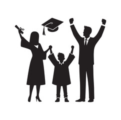 Student And Parents Celebrate Graduation silhouette vector illustration