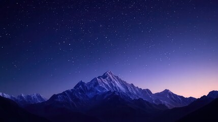 Minimalist computer wallpaper featuring a serene mountain landscape beneath a clear night sky filled with stars, designed with soft gradients for a calming visual aesthetic.