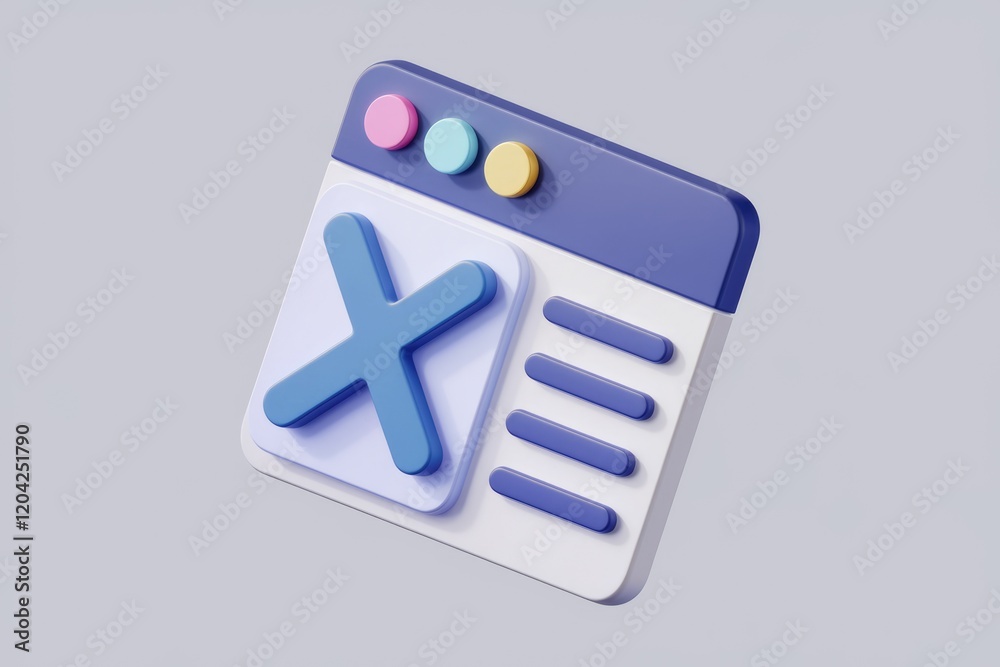 Poster 3d render of a website page with a large blue x, indicating deletion or closure.