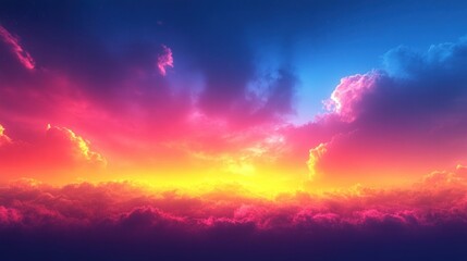 Fototapeta premium Vibrant sunset over a serene landscape, with colorful clouds reflecting warm hues in the sky