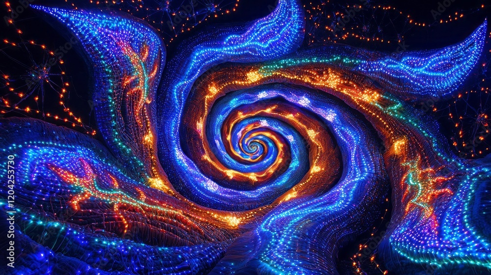 Leinwandbilder an enchanting spiral vortex radiates electric blue and vibrant orange lights, creating a captivating
