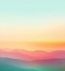 Fototapeta premium Beautiful Blurred Background with Gentle Turquoise-to-Red Gradient, Soft Pastel Tones, High-Resolution Vector Design for Mobile Wallpaper Featuring Mountains, Sky, Clouds, and a Warm Sunrise or Sun