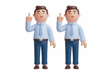 Fototapeta premium Two 3D cartoon businessmen with index fingers raised, suggesting ideas or points.