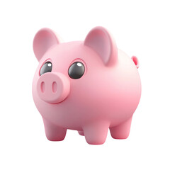 Cute Cartoon Pink Piggy Bank with Big Eyes on Transparent Background