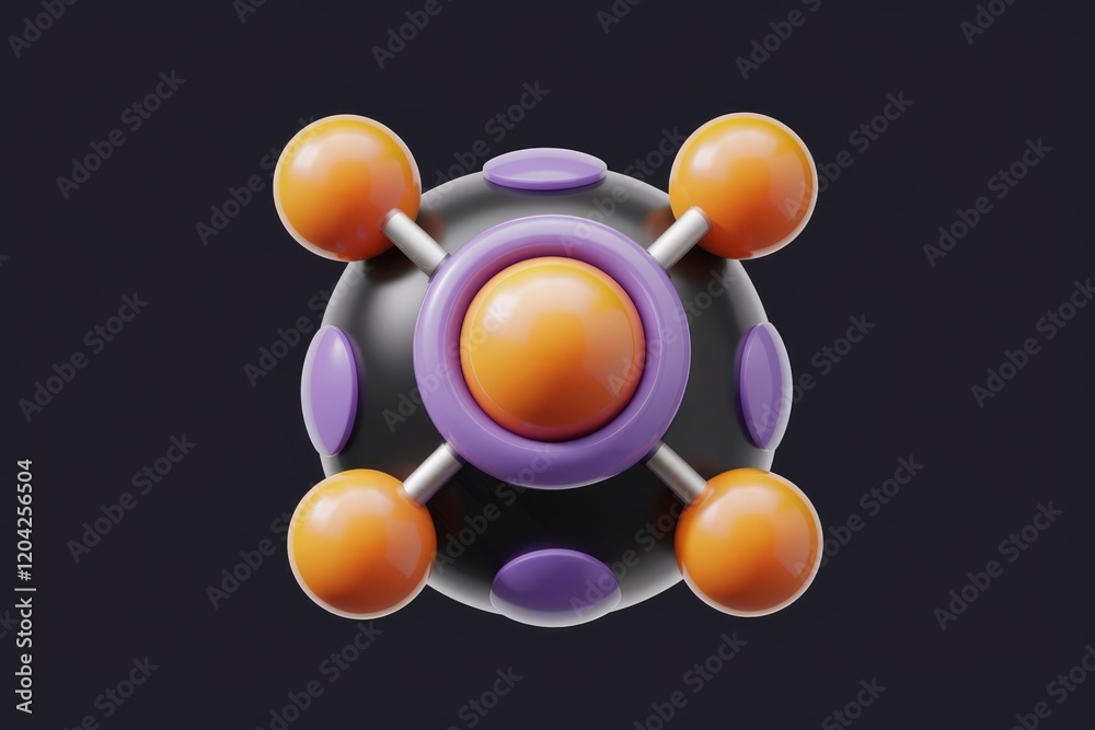 Poster Abstract 3D rendering of a molecule-like structure with orange and purple elements against a dark background.