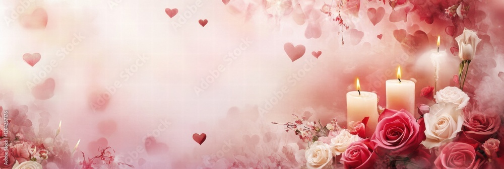 Poster romantic setup with candles and roses creating a dreamy atmosphere for special occasions. generative