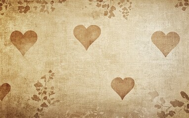 Fototapeta premium A beige vintage-style background with faded heart patterns and subtle floral textures for valentines day
