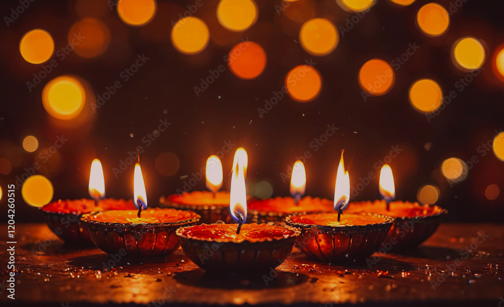 Poster a row of candles are lit up in a dark room. the candles are arranged in a circle, with some of them 