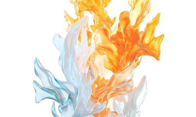 Abstract orange and blue liquid swirls isolated on white.