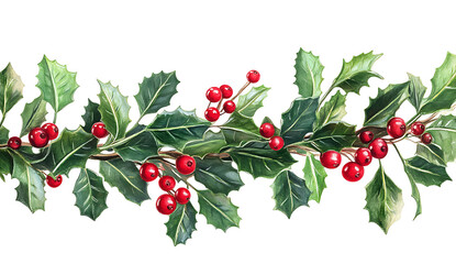 christmas holly berries tree isolated on white background PNG.AI GENERATED