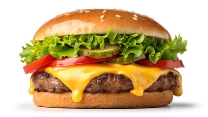 Juicy Cheeseburger with Sesame Bun, Lettuce, Tomato, Pickles