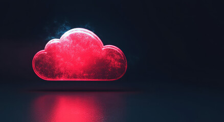 A vibrant red cloud icon glows brilliantly against a pitch-black background, creating a striking visual effect that enhances digital themes and modern design elements.