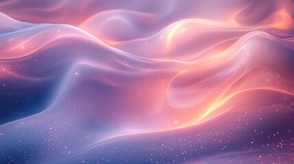 Abstract waves of soft pink and purple hues create a dreamy atmosphere with subtle sparkles