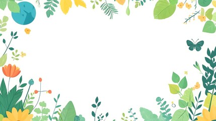 Fototapeta premium Vibrant Green Foliage Frame with Colorful Leaves and Floral Elements