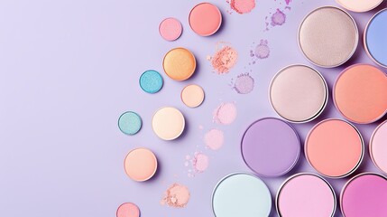 Colorful Cosmetic Powders on Purple Background for Beauty Products