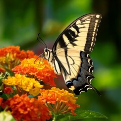 "Close-Up of Giant Swallowtail Butterfly Pollinating Flowers &ndash; Nature's Intricate Beauty Captured"