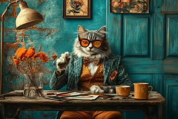 сute and funny cat wearing in the costume of different characters