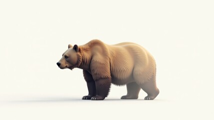 Fototapeta premium A majestic brown bear standing on a white background, showcasing its powerful physique and dense fur