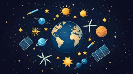 Fototapeta premium Colorful space illustration with planets and stars.