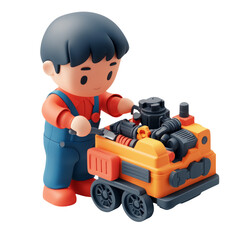 Obraz premium Cute Cartoon Child Playing with Colorful Toy Vehicle on Background