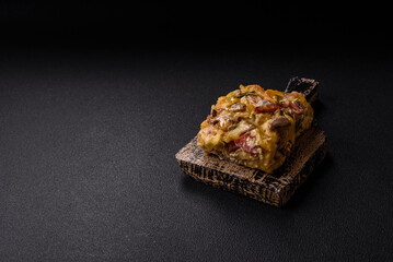 Shepherd's pie with potatoes, meat, vegetables, salt, spices and herbs